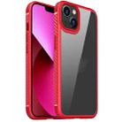 For iPhone 13 MG Series Carbon Fiber TPU + Clear PC Four-corner Airbag Shockproof Case(Red) - 1