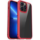 For iPhone 13 Pro Max MG Series Carbon Fiber TPU + Clear PC Four-corner Airbag Shockproof Case (Red) - 1