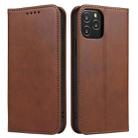 For iPhone 12 / 12 Pro Calf Texture Magnetic Horizontal Flip Leather Case with Holder & Card Slots & Wallet(Brown) - 1