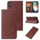 For iPhone X / XS Calf Texture Magnetic Horizontal Flip Leather Case with Holder & Card Slots & Wallet(Brown) - 1