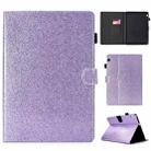 For Huawei MediaPad T3 10.0 Varnish Glitter Powder Horizontal Flip Leather Case with Holder & Card Slot(Purple) - 1
