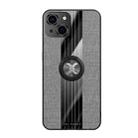 For iPhone 13 XINLI Stitching Cloth Textue Shockproof TPU Protective Case with Ring Holder(Grey) - 1