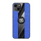 For iPhone 13 XINLI Stitching Cloth Textue Shockproof TPU Protective Case with Ring Holder(Blue) - 1