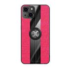 For iPhone 13 mini XINLI Stitching Cloth Textue Shockproof TPU Protective Case with Ring Holder (Red) - 1