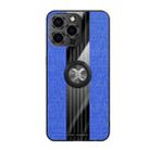 For iPhone 13 Pro XINLI Stitching Cloth Textue Shockproof TPU Protective Case with Ring Holder (Blue) - 1