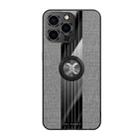 For iPhone 13 Pro Max XINLI Stitching Cloth Textue Shockproof TPU Protective Case with Ring Holder (Grey) - 1