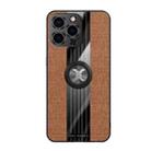 For iPhone 13 Pro Max XINLI Stitching Cloth Textue Shockproof TPU Protective Case with Ring Holder (Brown) - 1