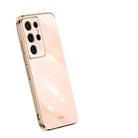 For Samsung Galaxy S21 Ultra 5G XINLI Straight 6D Plating Gold Edge TPU Shockproof Case(Pink) - 1