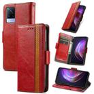 For vivo V21 CaseNeo Business Splicing Dual Magnetic Buckle Horizontal Flip PU Leather Case with Holder & Card Slots & Wallet(Red) - 1