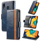 For Samsung Galaxy A20 CaseNeo Business Splicing Dual Magnetic Buckle Horizontal Flip PU Leather Case with Holder & Card Slots & Wallet(Blue) - 1
