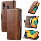 For Samsung Galaxy A20 CaseNeo Business Splicing Dual Magnetic Buckle Horizontal Flip PU Leather Case with Holder & Card Slots & Wallet(Brown) - 1