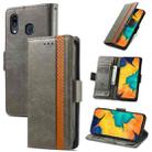 For Samsung Galaxy A20 CaseNeo Business Splicing Dual Magnetic Buckle Horizontal Flip PU Leather Case with Holder & Card Slots & Wallet(Grey) - 1