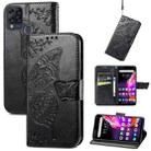 For Infinix Hot 10T Butterfly Love Flower Embossed Horizontal Flip Leather Case with Holder & Card Slots & Wallet & Lanyard(Black) - 1