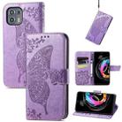 For Motorola Moto Edge 20 Lite Butterfly Love Flower Embossed Horizontal Flip Leather Case with Holder & Card Slots & Wallet & Lanyard(Light Purple) - 1