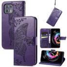 For Motorola Moto Edge 20 Lite Butterfly Love Flower Embossed Horizontal Flip Leather Case with Holder & Card Slots & Wallet & Lanyard(Dark Purple) - 1