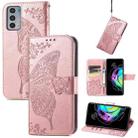 For Motorola Moto Edge 20 Butterfly Love Flower Embossed Horizontal Flip Leather Case with Holder & Card Slots & Wallet & Lanyard(Rose Gold) - 1