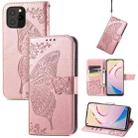 For Oukitel C21 Pro Butterfly Love Flower Embossed Horizontal Flip Leather Case with Holder & Card Slots & Wallet & Lanyard(Rose Gold) - 1