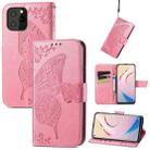 For Oukitel C21 Pro Butterfly Love Flower Embossed Horizontal Flip Leather Case with Holder & Card Slots & Wallet & Lanyard(Pink) - 1