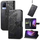 For vivo V21 Butterfly Love Flower Embossed Horizontal Flip Leather Case with Holder & Card Slots & Wallet & Lanyard(Black) - 1