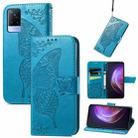 For vivo V21 Butterfly Love Flower Embossed Horizontal Flip Leather Case with Holder & Card Slots & Wallet & Lanyard(Blue) - 1