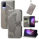 For vivo V21 Butterfly Love Flower Embossed Horizontal Flip Leather Case with Holder & Card Slots & Wallet & Lanyard(Gray) - 1