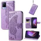 For vivo V21 Butterfly Love Flower Embossed Horizontal Flip Leather Case with Holder & Card Slots & Wallet & Lanyard(Light Purple) - 1