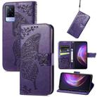 For vivo V21 Butterfly Love Flower Embossed Horizontal Flip Leather Case with Holder & Card Slots & Wallet & Lanyard(Dark Purple) - 1