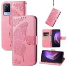 For vivo V21 Butterfly Love Flower Embossed Horizontal Flip Leather Case with Holder & Card Slots & Wallet & Lanyard(Pink) - 1