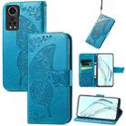 For ZTE Axon 30 5G Butterfly Love Flower Embossed Horizontal Flip Leather Case with Holder & Card Slots & Wallet & Lanyard(Blue) - 1