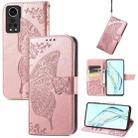 For ZTE Axon 30 5G Butterfly Love Flower Embossed Horizontal Flip Leather Case with Holder & Card Slots & Wallet & Lanyard(Rose Gold) - 1