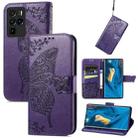 For ZTE Nubia Z30 Pro Butterfly Love Flower Embossed Horizontal Flip Leather Case with Holder & Card Slots & Wallet & Lanyard(Dark Purple) - 1