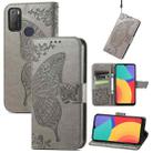 For Alcatel 1S 2021 Butterfly Love Flower Embossed Horizontal Flip Leather Case with Holder & Card Slots & Wallet & Lanyard(Gray) - 1