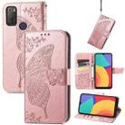 For Alcatel 1S 2021 Butterfly Love Flower Embossed Horizontal Flip Leather Case with Holder & Card Slots & Wallet & Lanyard(Rose Gold) - 1