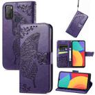 For Alcatel 1S 2021 Butterfly Love Flower Embossed Horizontal Flip Leather Case with Holder & Card Slots & Wallet & Lanyard(Dark Purple) - 1