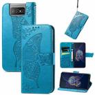 For Asus Zenfone 8 Flip Butterfly Love Flower Embossed Horizontal Flip Leather Case with Holder & Card Slots & Wallet & Lanyard(Blue) - 1