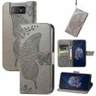 For Asus Zenfone 8 Flip Butterfly Love Flower Embossed Horizontal Flip Leather Case with Holder & Card Slots & Wallet & Lanyard(Gray) - 1