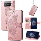 For Asus Zenfone 8 Flip Butterfly Love Flower Embossed Horizontal Flip Leather Case with Holder & Card Slots & Wallet & Lanyard(Rose Gold) - 1