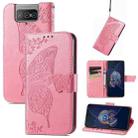 For Asus Zenfone 8 Flip Butterfly Love Flower Embossed Horizontal Flip Leather Case with Holder & Card Slots & Wallet & Lanyard(Pink) - 1