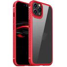 For iPhone 12 / 12 Pro MG Series Carbon Fiber TPU + Clear PC Four-corner Airbag Shockproof Case(Red) - 1