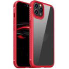 For iPhone 12 Pro Max MG Series Carbon Fiber TPU + Clear PC Four-corner Airbag Shockproof Case(Red) - 1