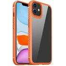 For iPhone 11 MG Series Carbon Fiber TPU + Clear PC Four-corner Airbag Shockproof Case (Orange) - 1