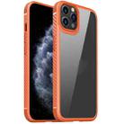 For iPhone 11 Pro MG Series Carbon Fiber TPU + Clear PC Four-corner Airbag Shockproof Case (Orange) - 1