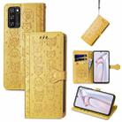 For Blackview A100 Lovely Cat and Dog Embossing Pattern Horizontal Flip Leather Case , with Holder & Card Slots & Wallet & Cartoon Clasp & Lanyard(Yellow) - 1