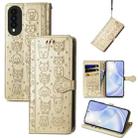 For Huawei nova 8 SE Youth Lovely Cat and Dog Embossing Pattern Horizontal Flip Leather Case , with Holder & Card Slots & Wallet & Cartoon Clasp & Lanyard(Gold) - 1