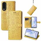 For Huawei nova 8 SE Youth Lovely Cat and Dog Embossing Pattern Horizontal Flip Leather Case , with Holder & Card Slots & Wallet & Cartoon Clasp & Lanyard(Yellow) - 1