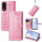 For Huawei nova 8 SE Youth Lovely Cat and Dog Embossing Pattern Horizontal Flip Leather Case , with Holder & Card Slots & Wallet & Cartoon Clasp & Lanyard(Pink) - 1