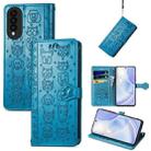 For Huawei nova 8 SE Youth Lovely Cat and Dog Embossing Pattern Horizontal Flip Leather Case , with Holder & Card Slots & Wallet & Cartoon Clasp & Lanyard(Blue) - 1