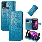 For Infinix Hot 10T Lovely Cat and Dog Embossing Pattern Horizontal Flip Leather Case , with Holder & Card Slots & Wallet & Cartoon Clasp & Lanyard(Blue) - 1