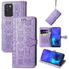 For Infinix Note 10 Pro Lovely Cat and Dog Embossing Pattern Horizontal Flip Leather Case , with Holder & Card Slots & Wallet & Cartoon Clasp & Lanyard(Purple) - 1