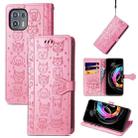 For Motorola Moto Edge 20 Lite Lovely Cat and Dog Embossing Pattern Horizontal Flip Leather Case , with Holder & Card Slots & Wallet & Cartoon Clasp & Lanyard(Pink) - 1